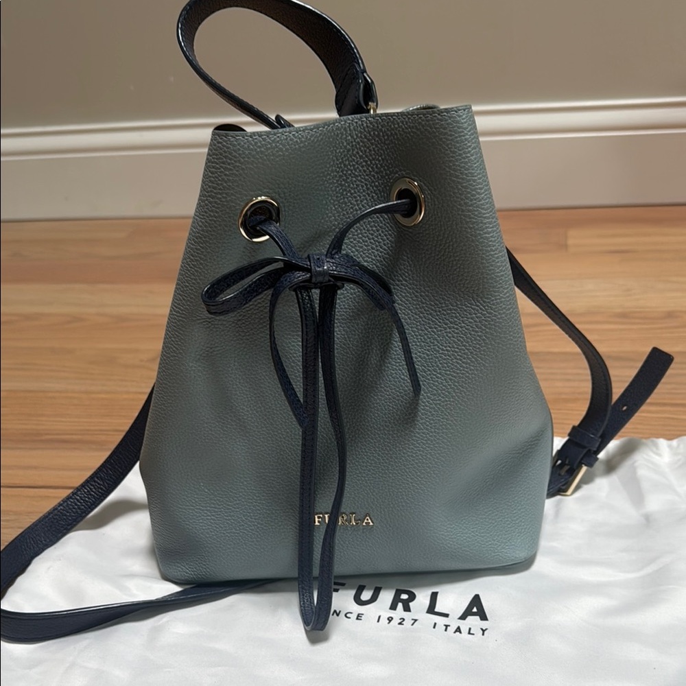 Furla Blue Backpack Sleek Design Premium Leather